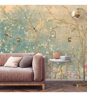 Chinoiserie floral wallpaper mural with birds, vintage style Chinoiserie floral wallpaper mural with birds, vintage style