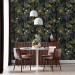Tropical wallpaper leaves and flowers on dark
