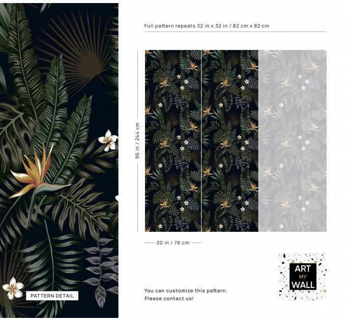 Tropical wallpaper leaves and flowers on dark