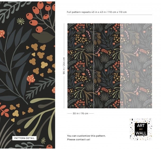 Dark botanical wallpaper leaves and herbs design