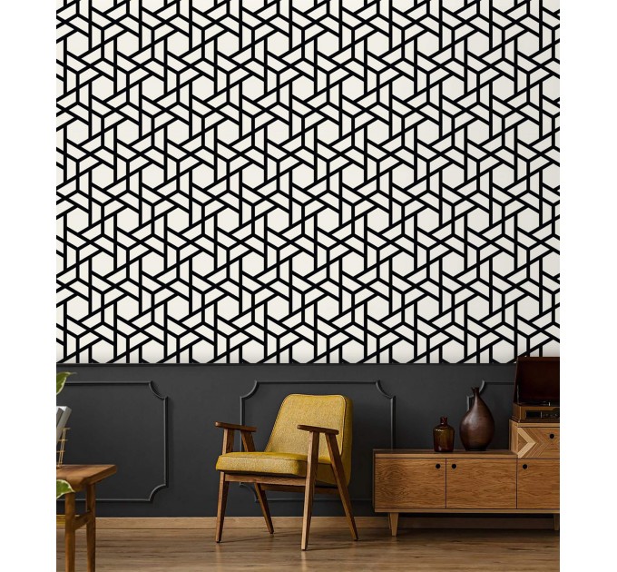 Geometric wallpaper black and white hexagones design