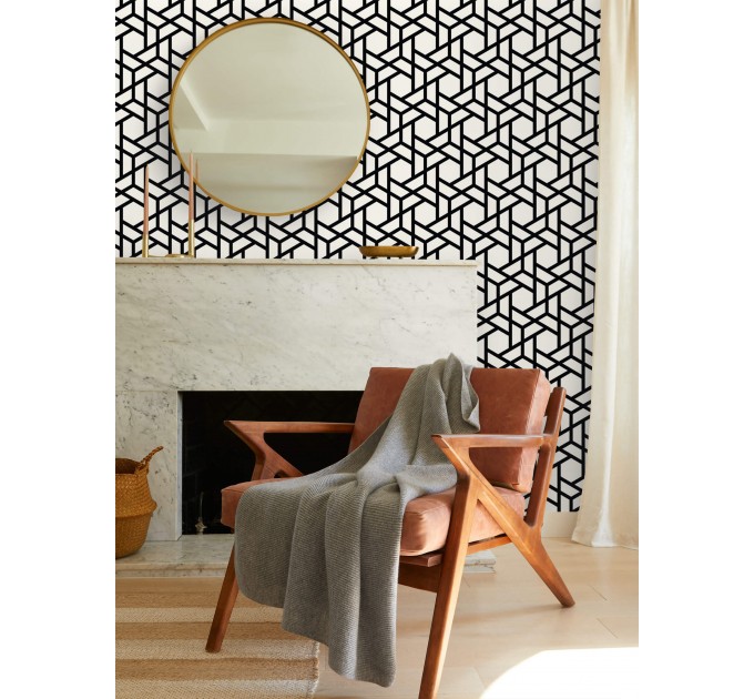 Geometric wallpaper black and white hexagones design