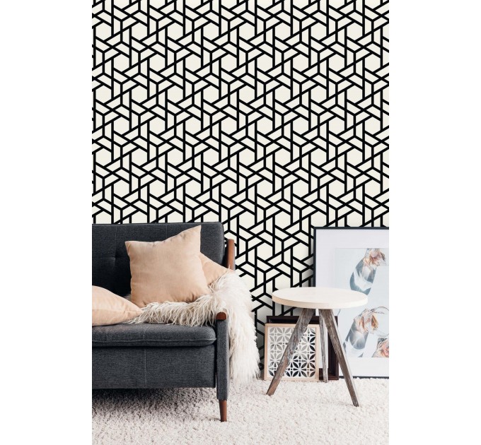 Geometric wallpaper black and white hexagones design