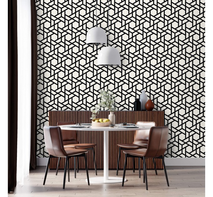 Geometric wallpaper black and white hexagones design