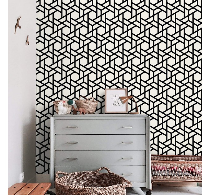 Geometric wallpaper black and white hexagones design