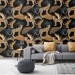 Tropical wild animals wallpaper with jaguars and palm leaves