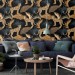 Tropical wild animals wallpaper with jaguars and palm leaves