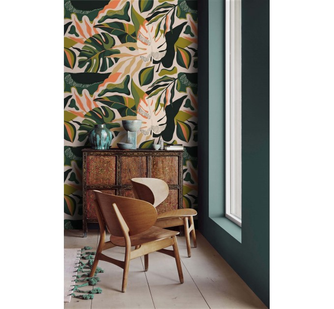 Tropical wallpaper vibrant exotic leaves