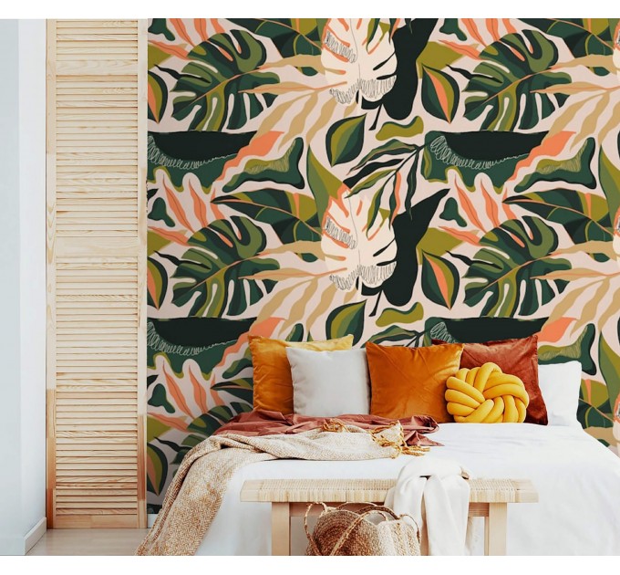 Tropical wallpaper vibrant exotic leaves