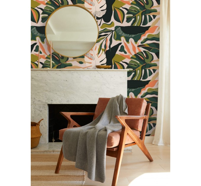Tropical wallpaper vibrant exotic leaves