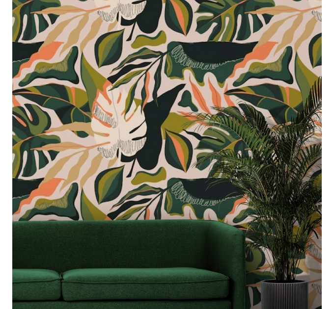 Tropical wallpaper vibrant exotic leaves