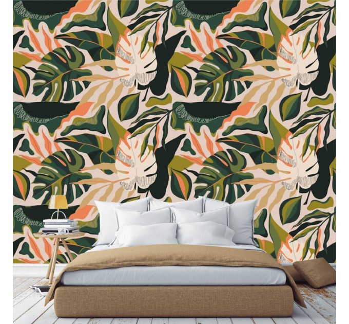 Tropical wallpaper vibrant exotic leaves