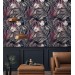 Dark floral wallpaper, accent tropical flowers wall covering