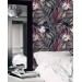Dark floral wallpaper, accent tropical flowers wall covering