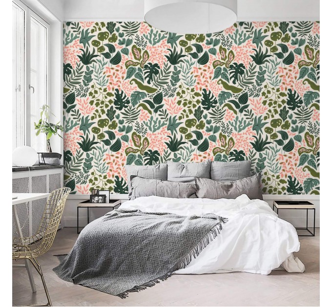 Botanical wallpaper, vibrant colorful leaves