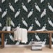 Dark botanical wallpaper with birds, herons pattern