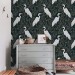 Dark botanical wallpaper with birds, herons pattern