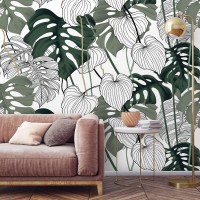 Large tropical leaves wallpaper mural, oversized wall mural