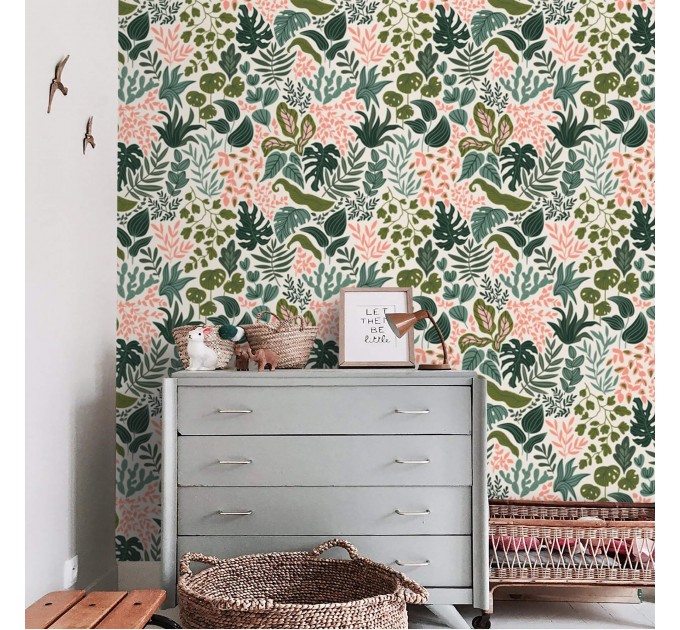Botanical wallpaper, vibrant colorful leaves