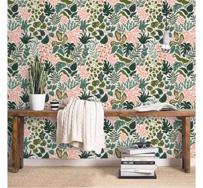 Botanical wallpaper, vibrant colorful leaves