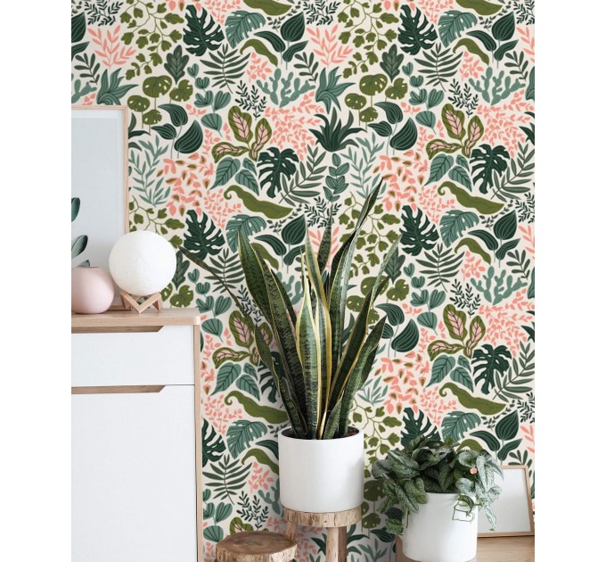 Botanical wallpaper, vibrant colorful leaves