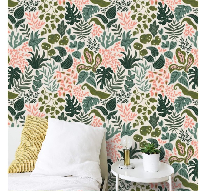 Botanical wallpaper, vibrant colorful leaves