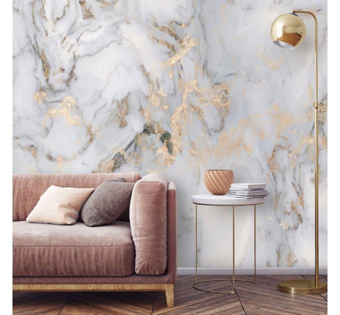 Abstract art wallpaper mural Marble stone white gold wall decor