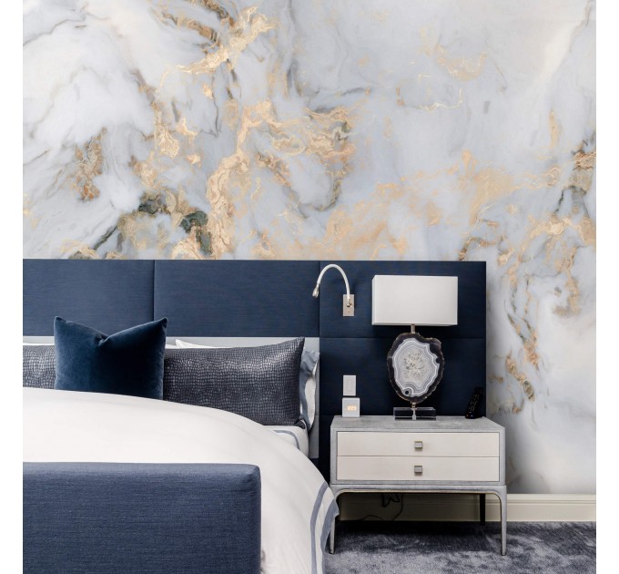 Abstract art wallpaper mural Marble stone white gold wall decor