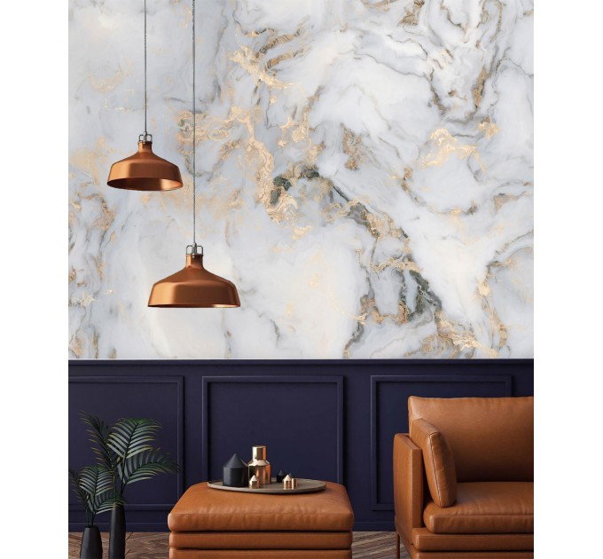 Abstract art wallpaper mural Marble stone white gold wall decor