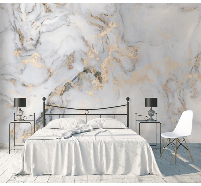 Abstract art wallpaper mural Marble stone white gold wall decor
