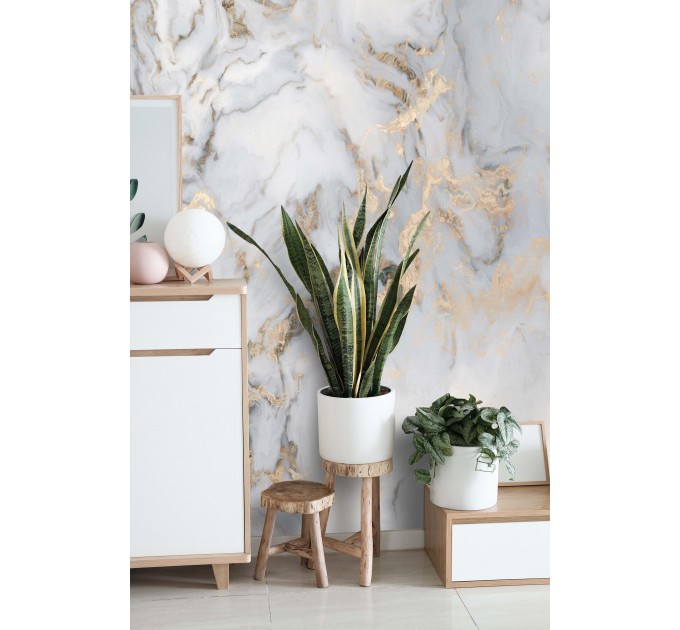 Abstract art wallpaper mural Marble stone white gold wall decor