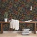 Dark floral wallpaper leaves and herbs, accent wall covering