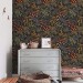 Dark floral wallpaper leaves and herbs, accent wall covering