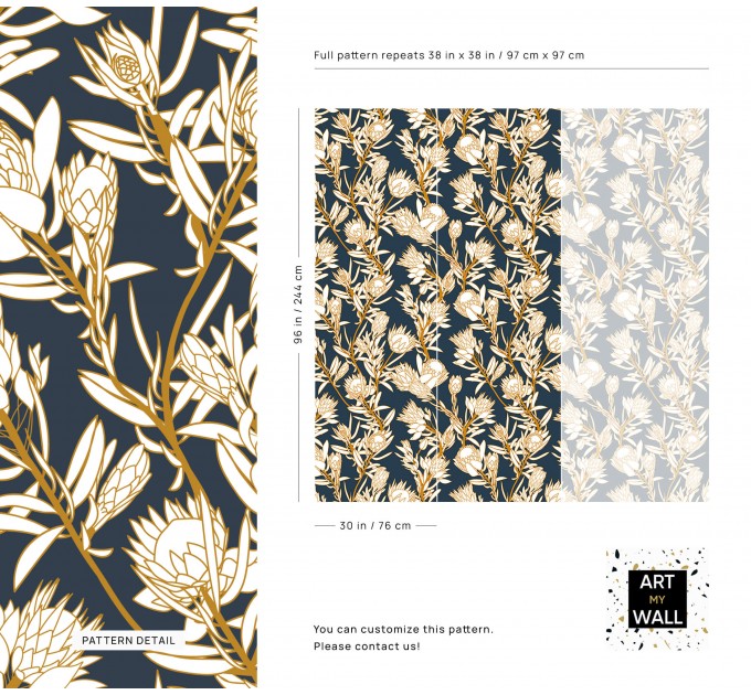 Dark elegant floral wallpaper, protea flowers wall decor
