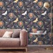 Dark botanical wallpaper Mystery garden with butterflies
