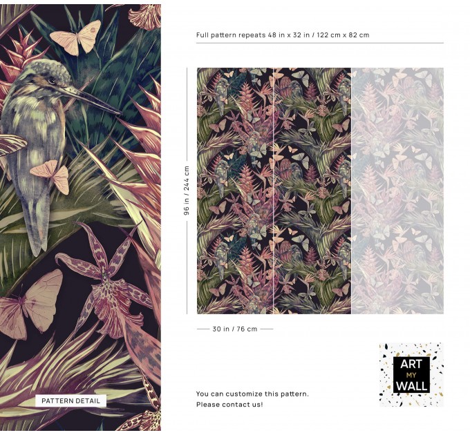 Tropical wallpaper flowers hummingbirds and butterflies