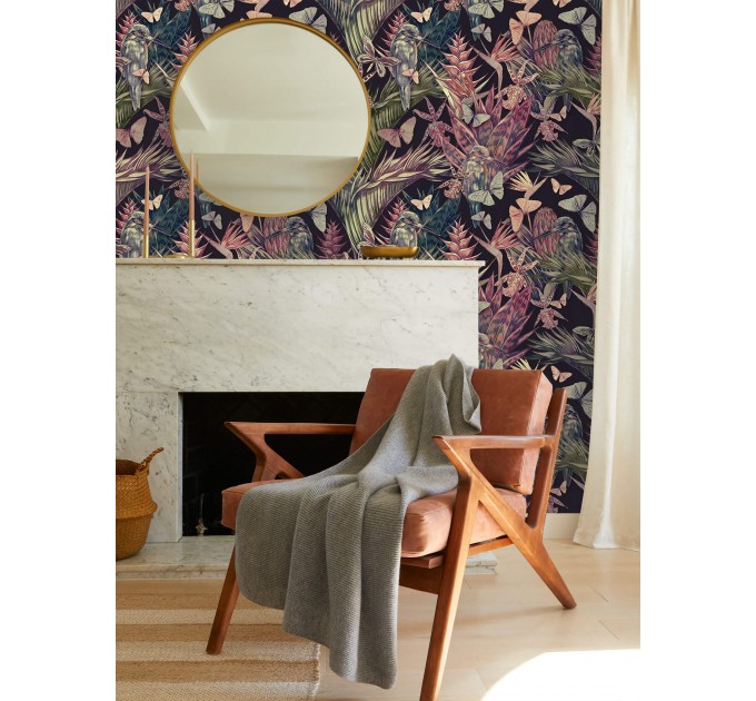 Tropical wallpaper flowers hummingbirds and butterflies