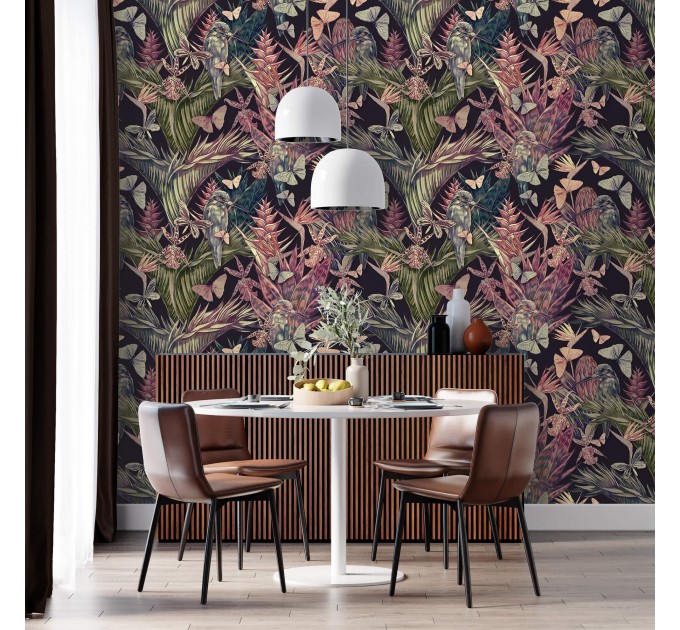 Tropical wallpaper flowers hummingbirds and butterflies