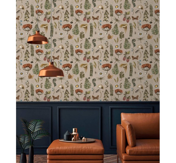 Mushroom botanical wallpaper, whimsical forest pattern