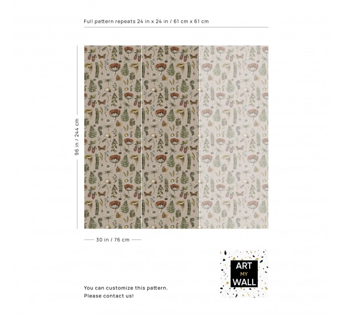 Mushroom botanical wallpaper, whimsical forest pattern