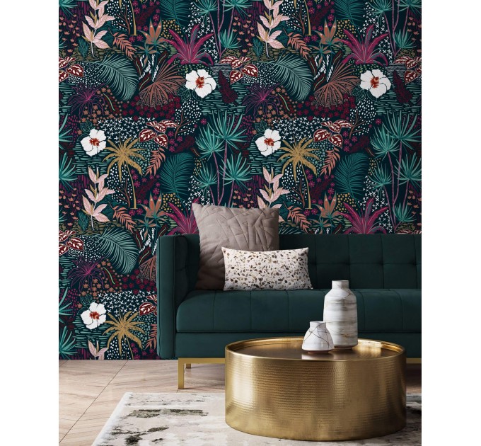 Dark tropical wallpaper exotic flowers and leaves