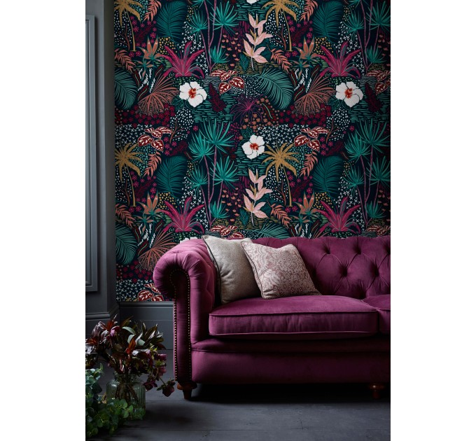 Dark tropical wallpaper exotic flowers and leaves