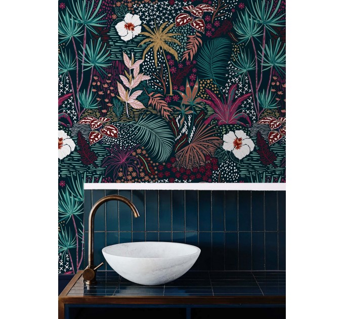 Dark tropical wallpaper exotic flowers and leaves