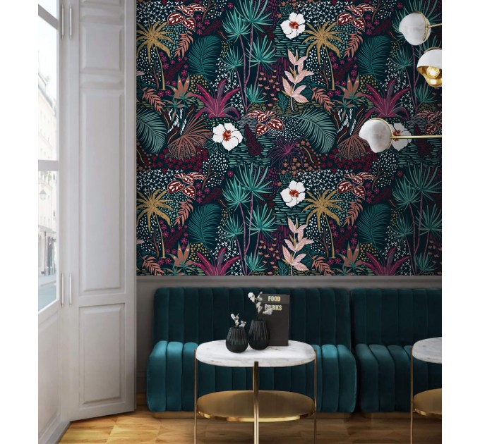Dark tropical wallpaper exotic flowers and leaves