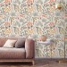Scandinavian botanical wallpaper with floral & leaf pattern