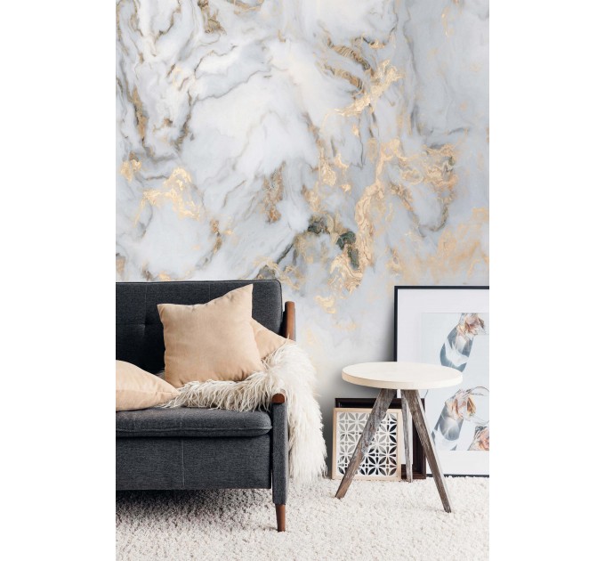 Abstract art wallpaper mural Marble stone white gold wall decor