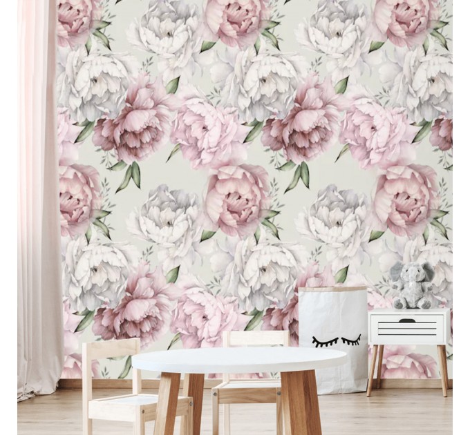 Floral wallpaper Large peony pastel flowers wall covering