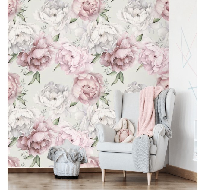 Floral wallpaper Large peony pastel flowers wall covering