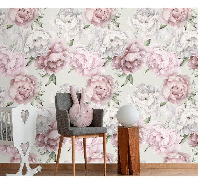 Floral wallpaper Large peony pastel flowers wall covering