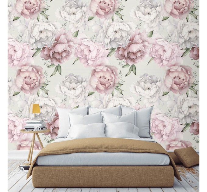 Floral wallpaper Large peony pastel flowers wall covering